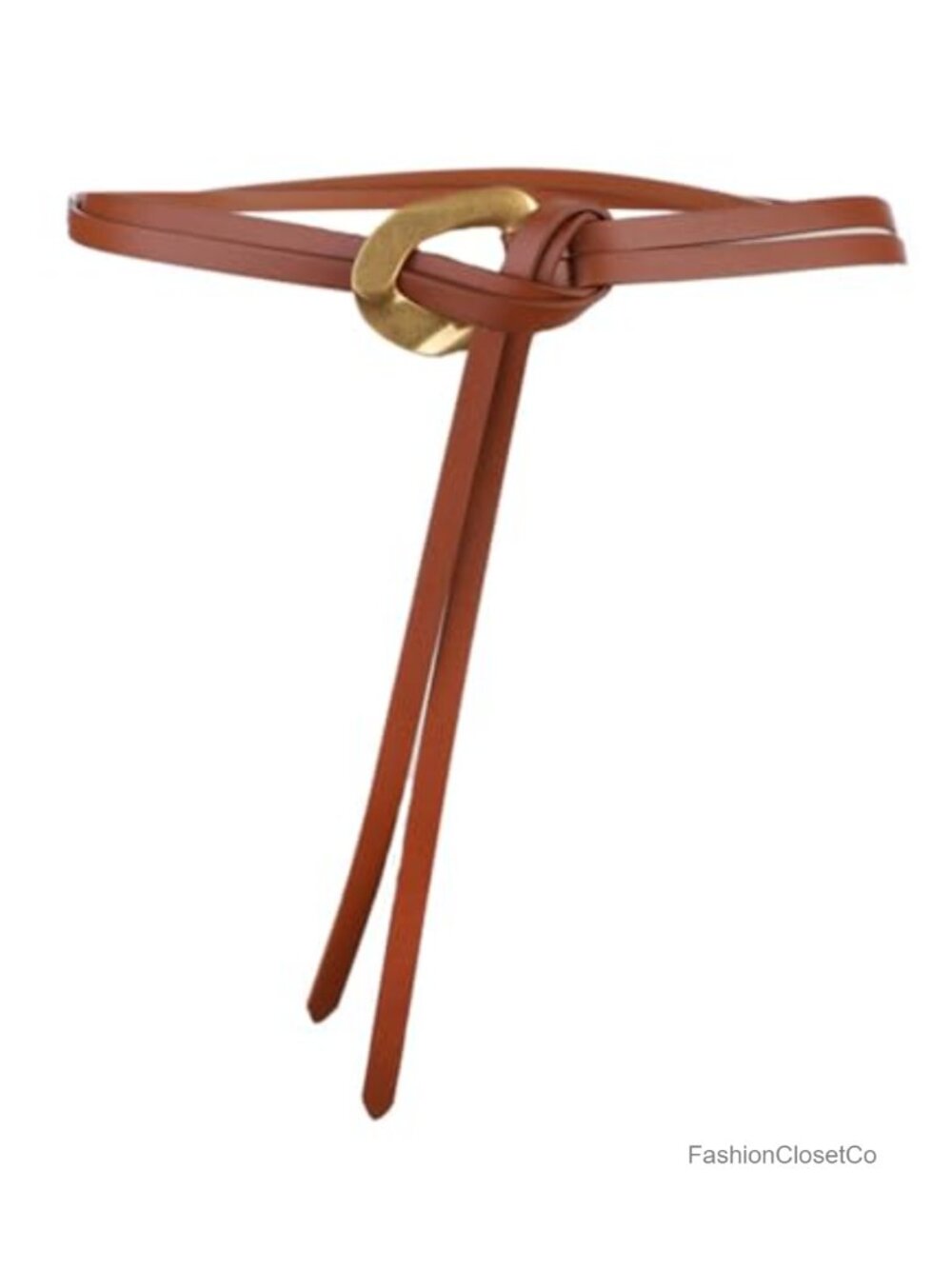 Women Tie Leather Belt Gold Buckle Double Straps Waist Belt